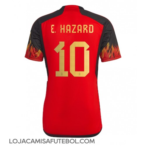 Camisa de Futebol Bélgica Eden Hazard #10 Equipamento Principal Mundo 2022 Manga Curta
